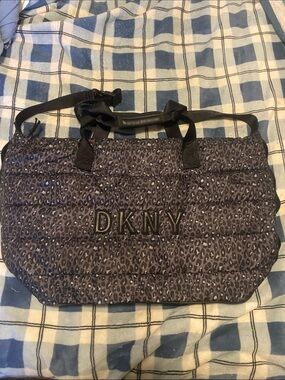 DKNY Quilted Leopard-Print Tote in Charcoal/Black